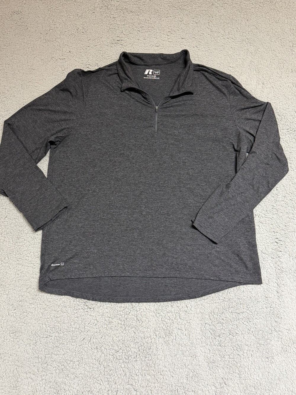 Russell Athletic Quarter Zip Shirt Mens 2XL Black Space Dri-Power 360 Sports Gym